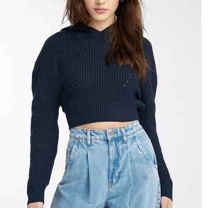 Eco by Design openwork cropped hooded chunky sweater NWT